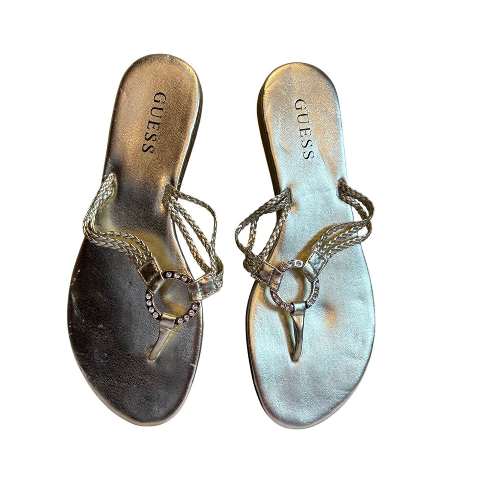 Guess By Marciano Strappy Sandal Flat Size 9.5 Gold Tone Lightweight